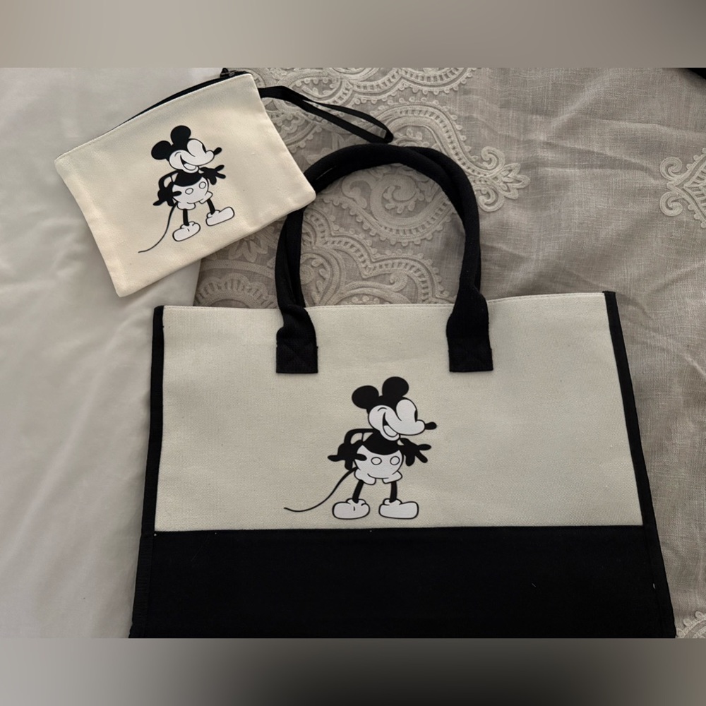 New Mickey Mouse 2 Piece Canvas Tote Bag Set